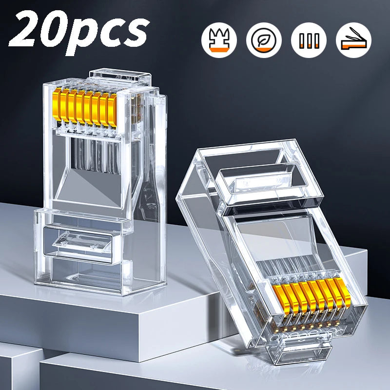 Rj45 Cat5e Connector Crystal Unshielded RJ45 Ends UTP 8Pin Modular Network Plug Connectors for Solid Stranded UTP Network Cable