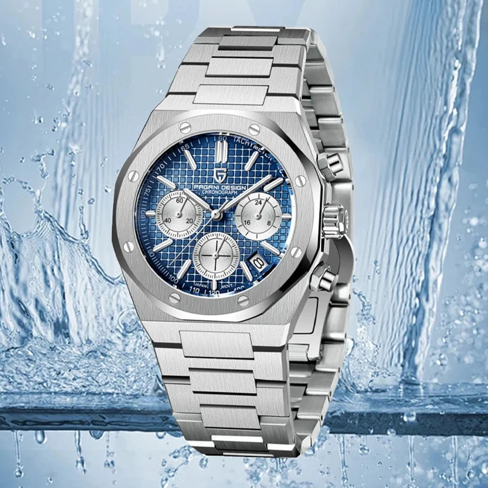 PAGANI DESIGN New VK63 Men'S Quartz Watch 40mm Sapphire Stainless Steel Waterproof 20bar Luminous C3 Sports Chronograph