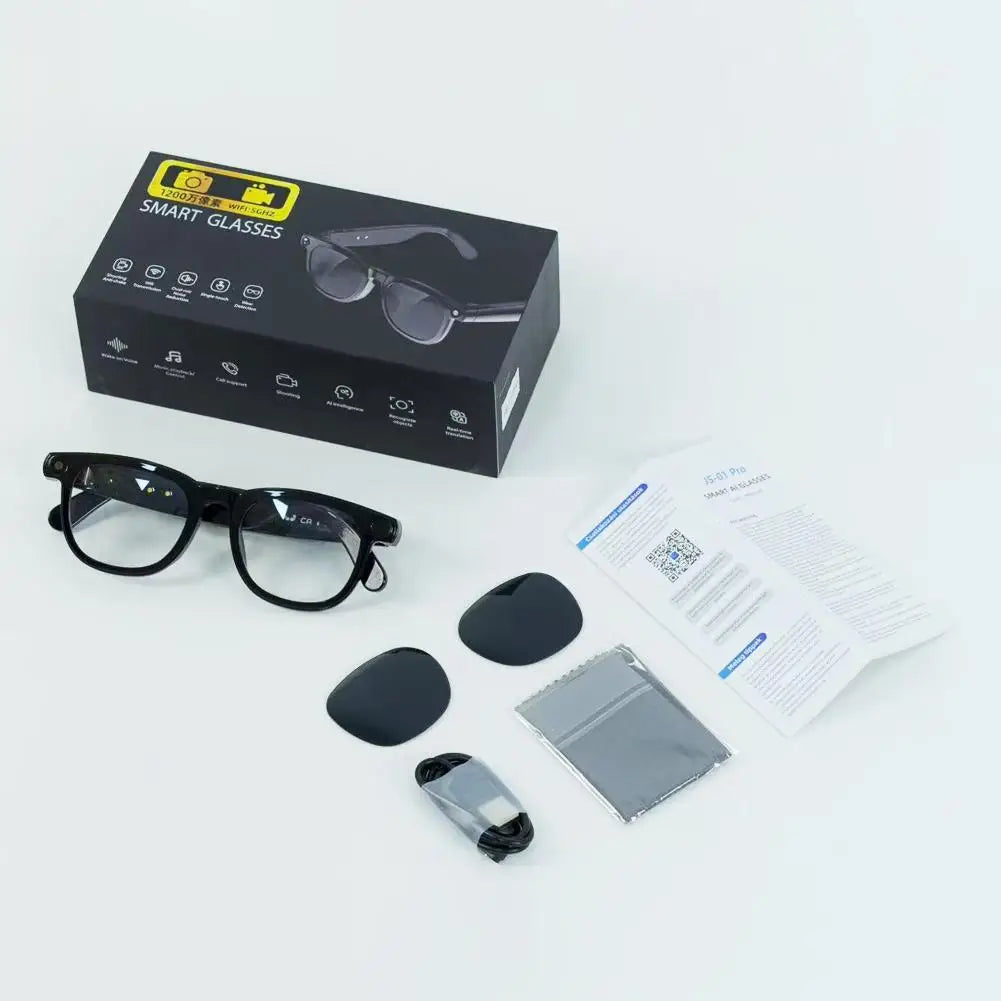 AI Glasses Smart Wearable 12 Megapixel Camera Video For Travel Recording 2K HD Hands Free Photo Capture Carry Gadget Tools