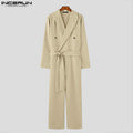 INCERUN 2024 American Style Fashion Jumpsuit Casual Men's Suit Neck Double Breasted Jumpsuits Long Sleeved Casual Rompers S-5XL