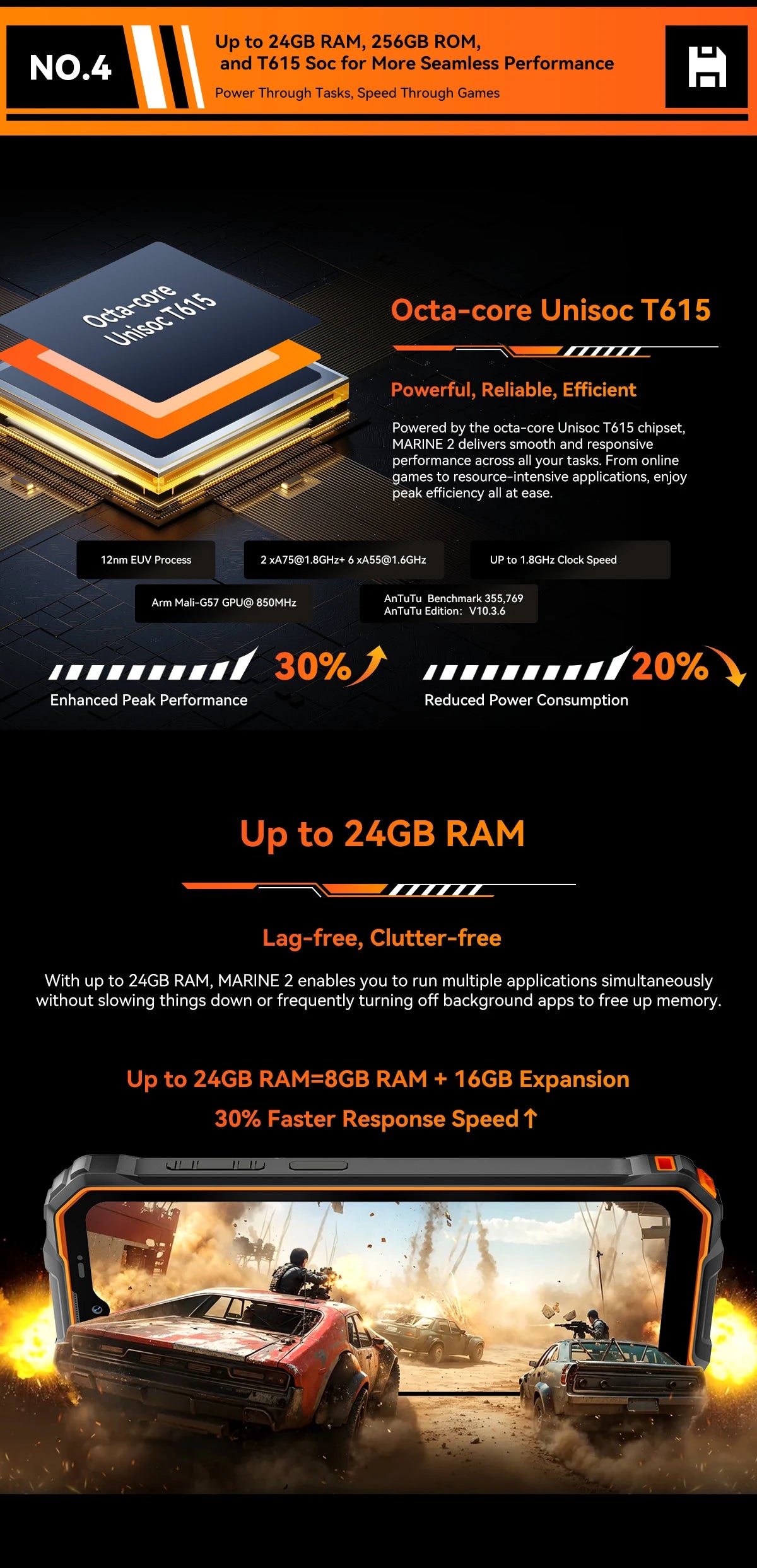 Blackview MARINE 2 Rugged Smartphone 6.56-inch HD+ IPS 90Hz Display 11000mAh 8GB 128GB Android 15 NFC 16MP Camera Cellphone