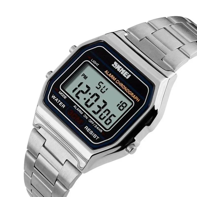 Skmei Fashion Men Stainless Steel Strap LED Display 3Bar Waterproof Digital Watch Reloj Hombre For Casual 1123 Sport Watches