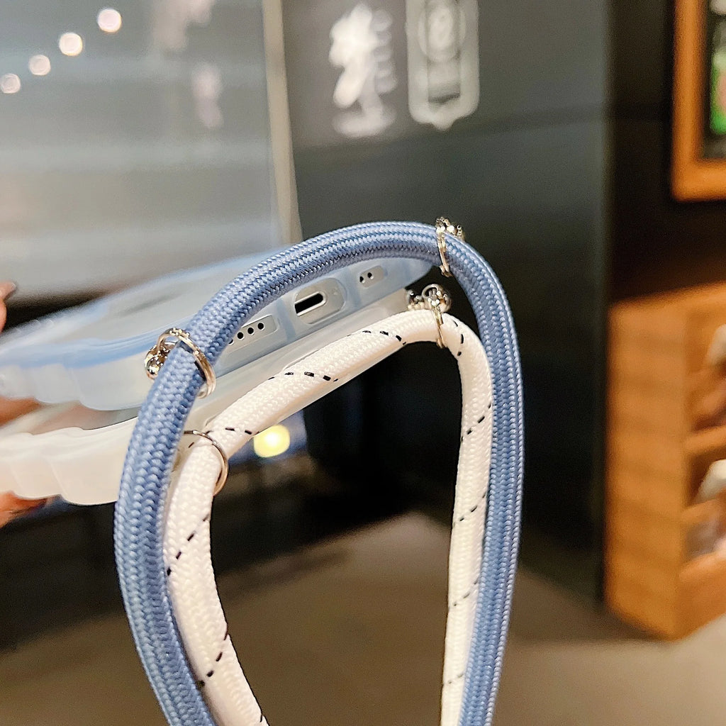 Crossbody Necklace Strap Lanyard Cord Phone Case For iPhone 17 16 15 14 13 12 11 Pro Max XR XS 7Plus Soft Cute Curly Wave Cover