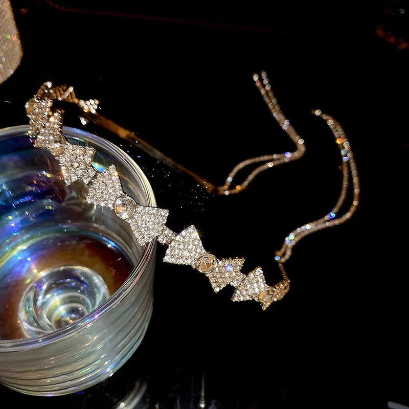DREJEW Butterfly Hairbands for Women Rhinestone Crystal Long Tassel Chain Headband Simulated Pearl Headwear Hair Accessories