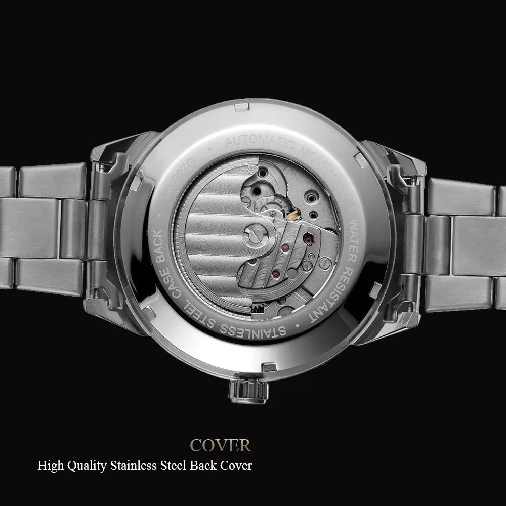 Forsining Men's Automatic Tourbillon Moon Phase Mechanical Watch Stainless Steel 3ATM Waterproof Luxury Design Business Style