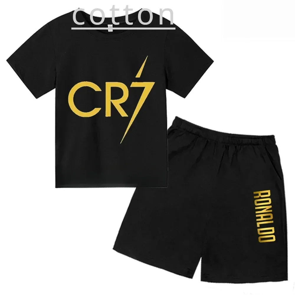 Summer CR7 Star Print Kids T-shirt Top and Shorts 2pcs Set Boys/Girls 3-13Y Children Clothes Sunshine Casual Fashion Sportsuit