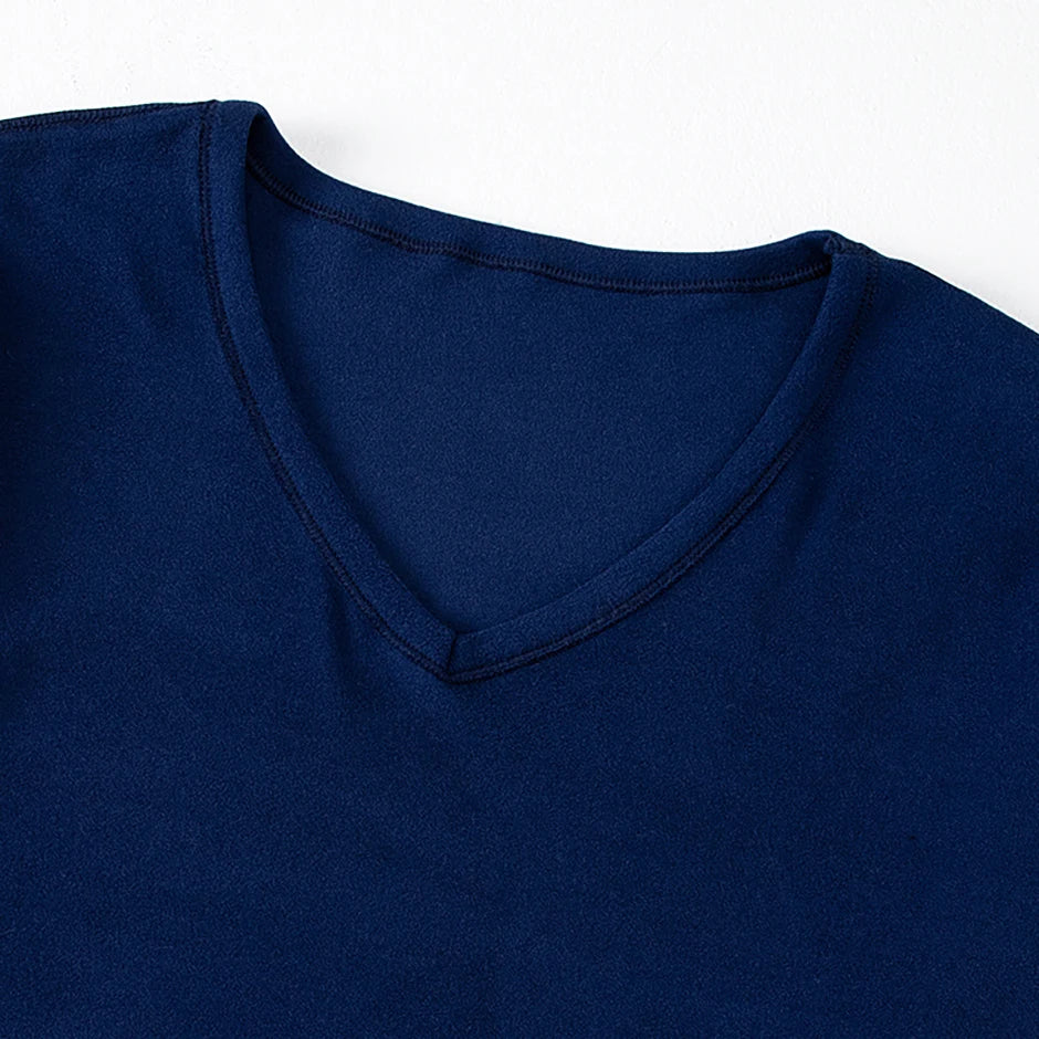 2-piece Men's Autumn And Winter Solid Color Casual V-neck Basic Warm Underwear Set Comfortable Sports And Fitness Base Shirt