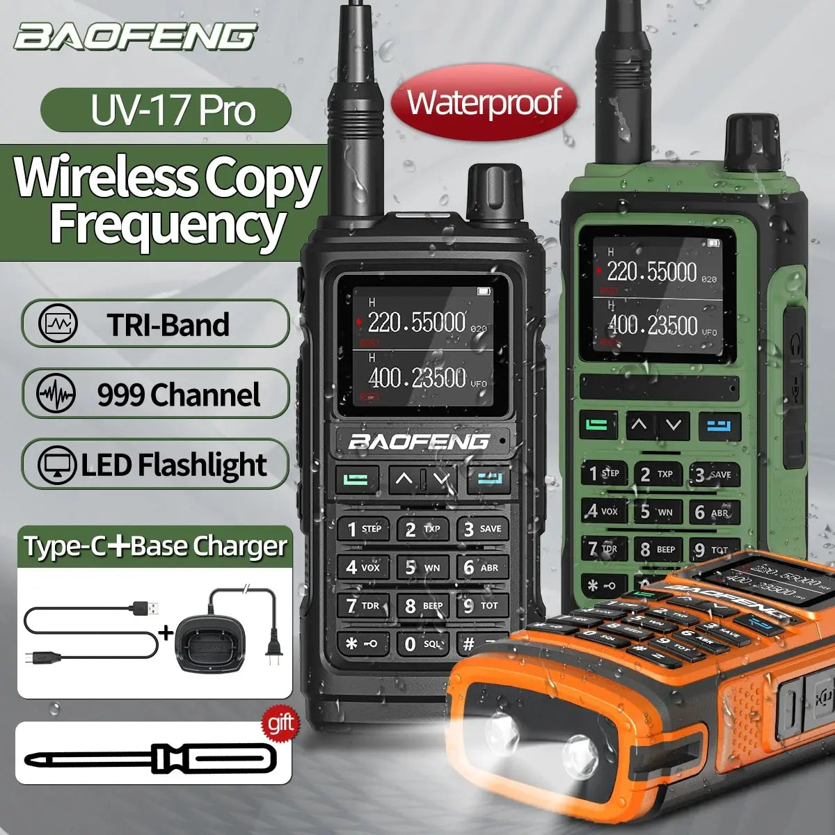 Baofeng UV 17 Pro Wireless Copy Frequency Walkie Talkie 16 KM Long Range Flashlight Type-C Charger Ham Radio UV 17 Pro L K5 5R