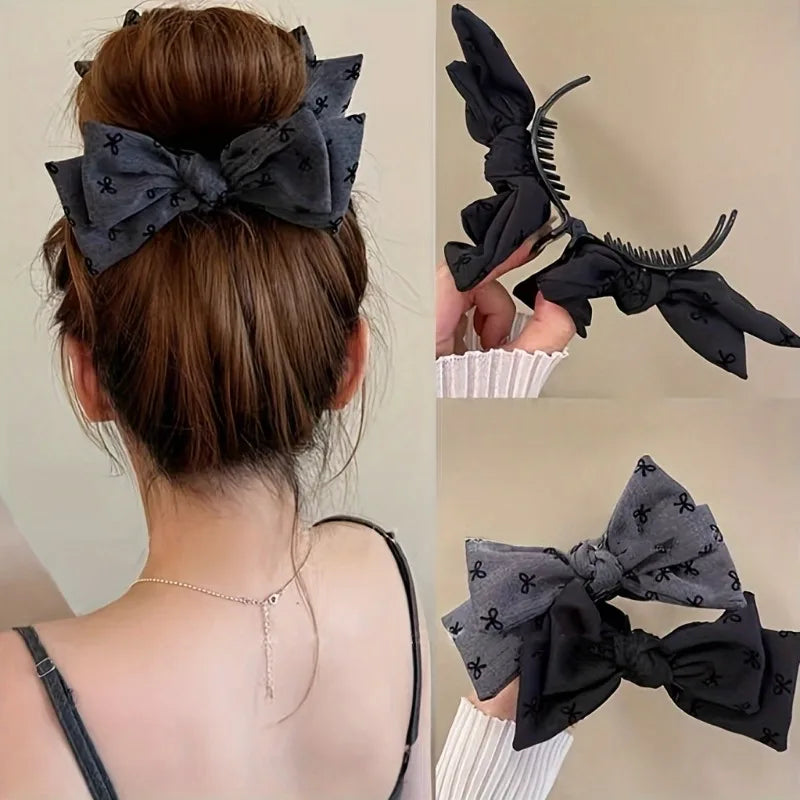 2-piece Elegant Bow Hair Clip for Spring and Summer - Fashionable Fabric Hair Bun and Ponytail Holder Suitable Women and Girls