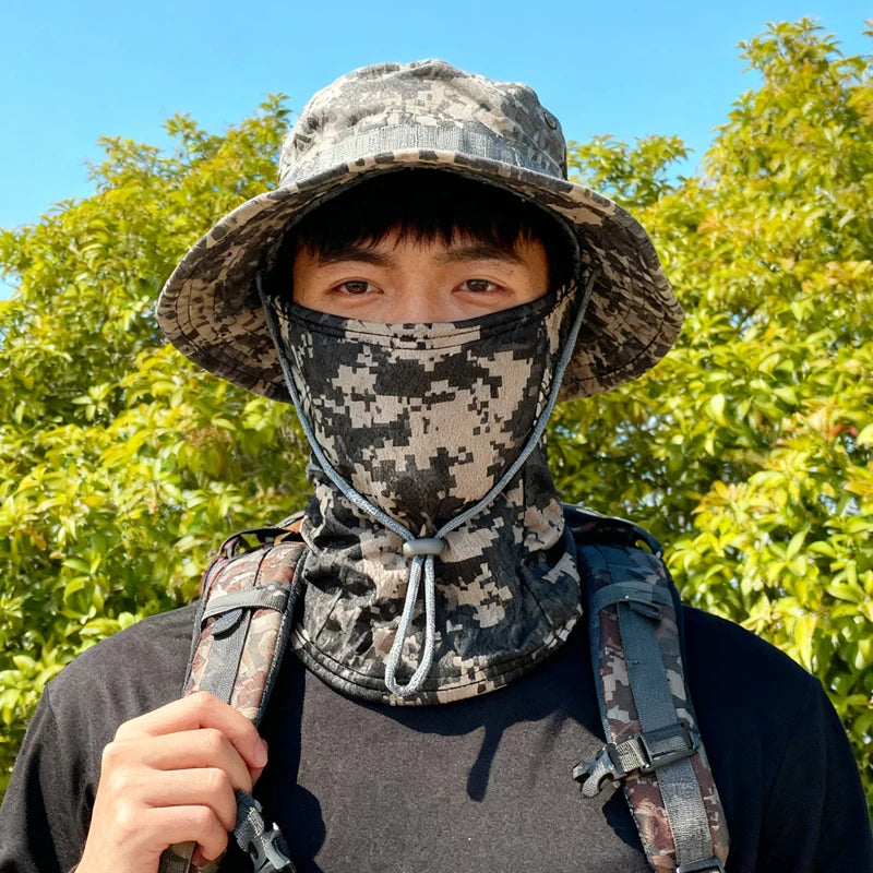 Camouflage Boonie Cap Balaclava Hat Suit Foldable Soft Hat Outdoor Hunting Fishing Wide Brimmed Hat Sunscreen Caps
