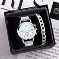 2Pcs/Set Fashion Mens Stainless Steel Bracelet Watches Luxury Quartz Wristwatch Clock Business Casual Watch Relogio Masculino
