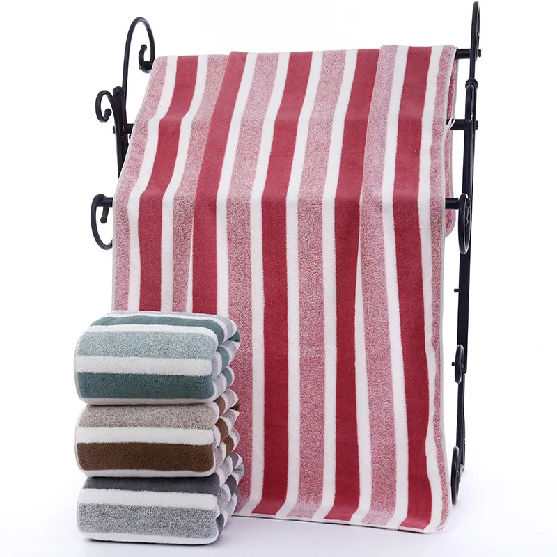 1 pcs Striped Face Towel 35x75cm For Bathroom Or Soft And Absorbent Quick-Drying Experience Microfiber Bath Towel 70x140cm