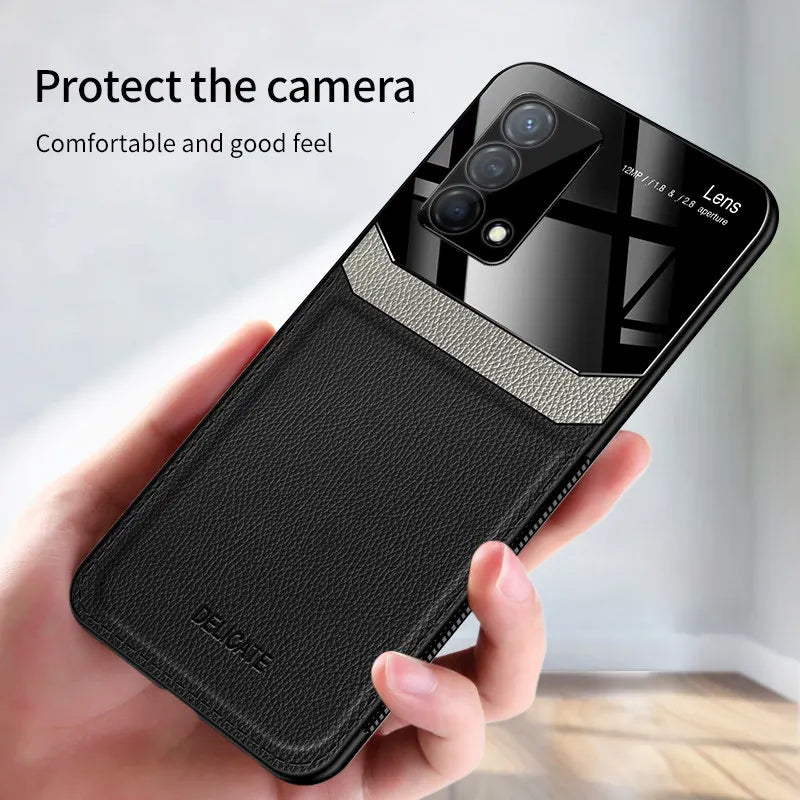 Realme GT Master RMX3363 RMX3360 Case Leather Glass Texture TPU Bumper with Plexiglass Back Cover for Realme GT Master Edition