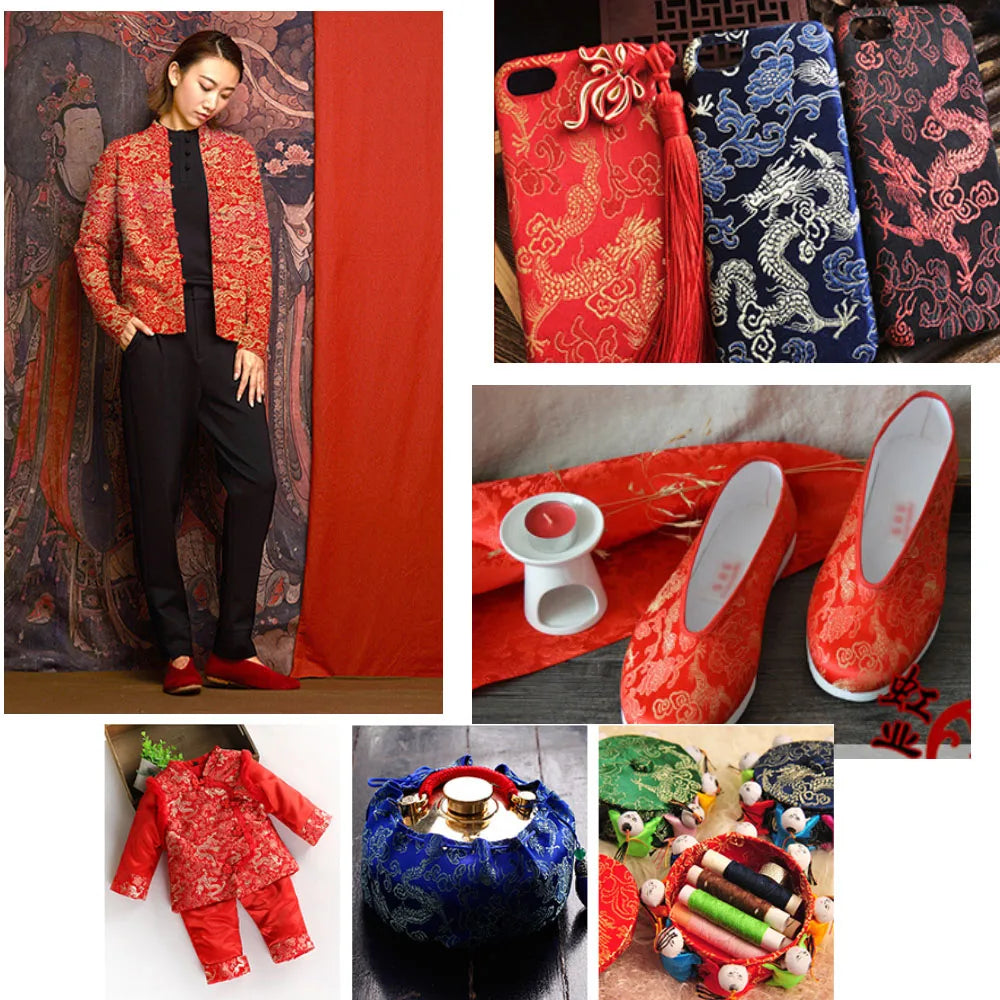 Chinese Dragon Pattern Brocade Jacquard Damask Fabrics Imitation Silk For Cheongsam Garment DIY Designer Cloth Patchwork Pillow