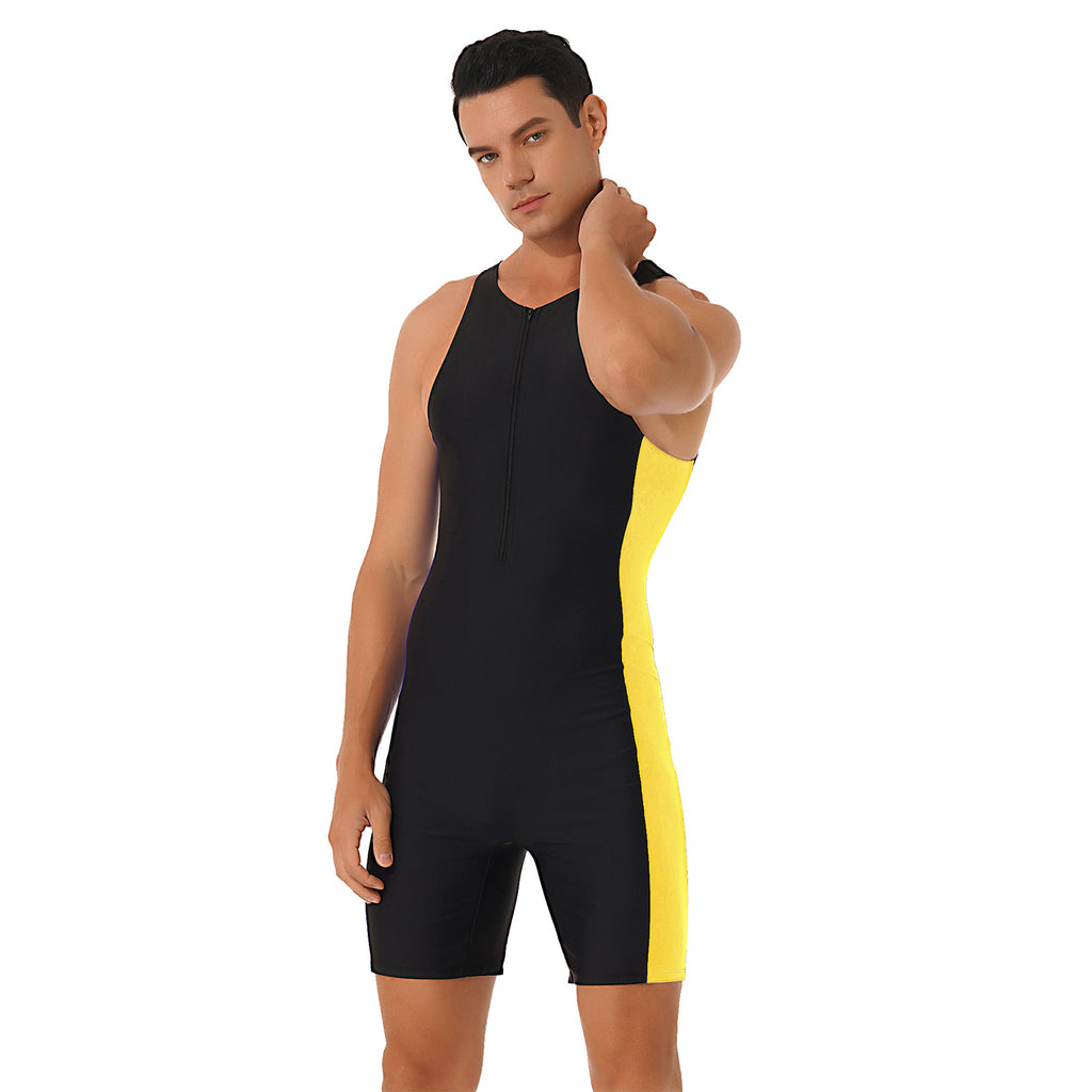 Men One-piece Swimwear Sleeveless Color Contrast Bodysuit Triathlon Wetsuit for Beach Pool Swimming Bathing Suits Male Swimsuits
