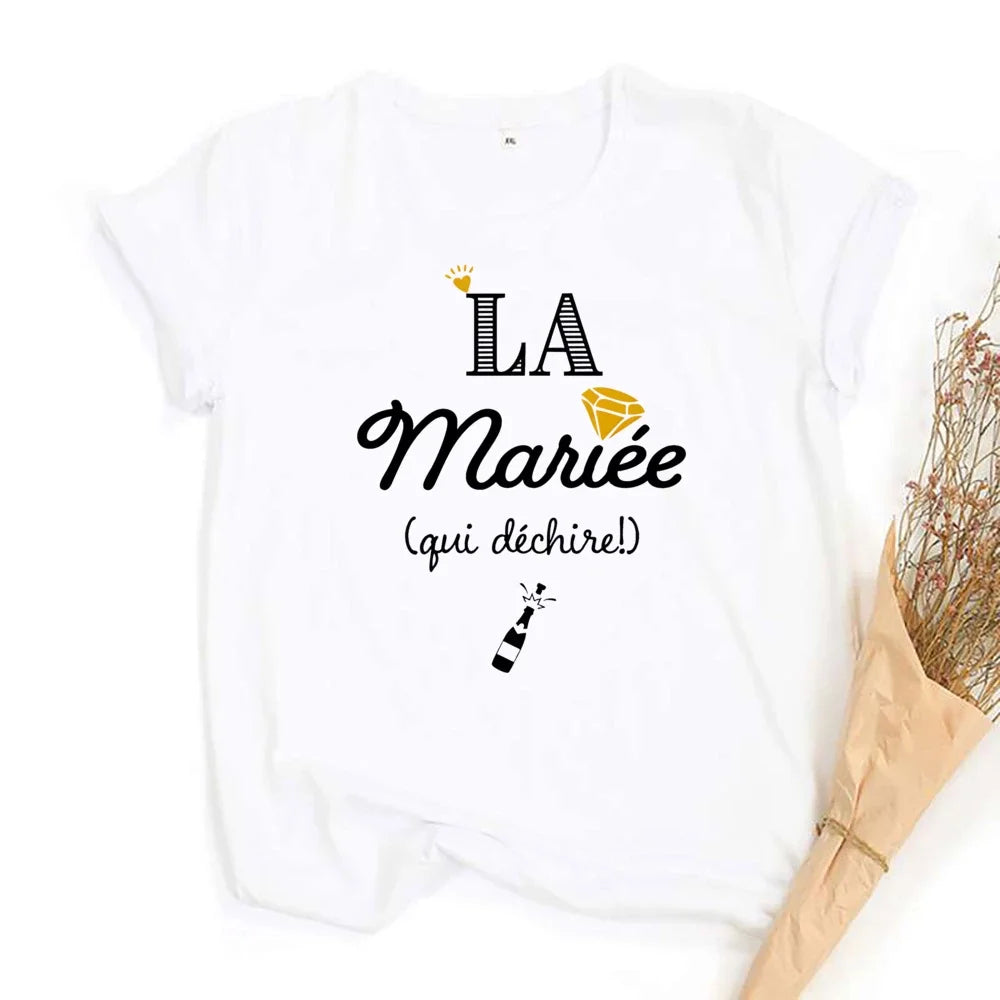 French Printed T-shirt EVJF Team of The Bride T Shirt Bachelorette Party Outfit Tops Team Bride Bridesmaid Short Sleeve Clothes