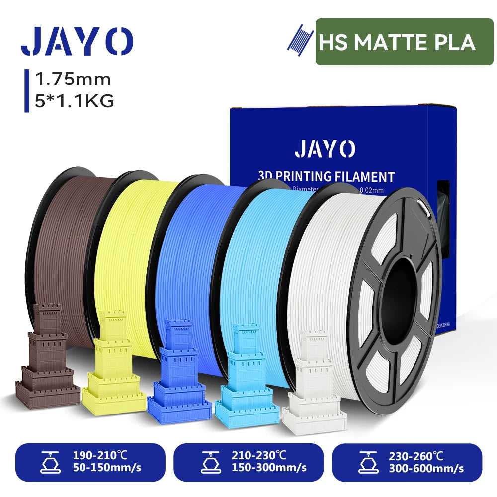 JAYO 5Rolls 3D High Speed Marble PLA/HS Matte PETG/HS PLA Filament 600mm/s High Speed 3D Printer Non-toxic Filament 1.1KG/roll