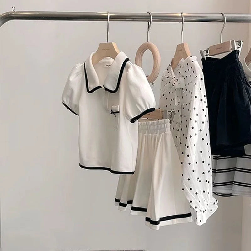 New Girls Skirt Sets Summer Children T-Shirt Suits Kids Short Sleeves 2Pcs Teen Fashion Sweet JK Outfits 5-14 Years