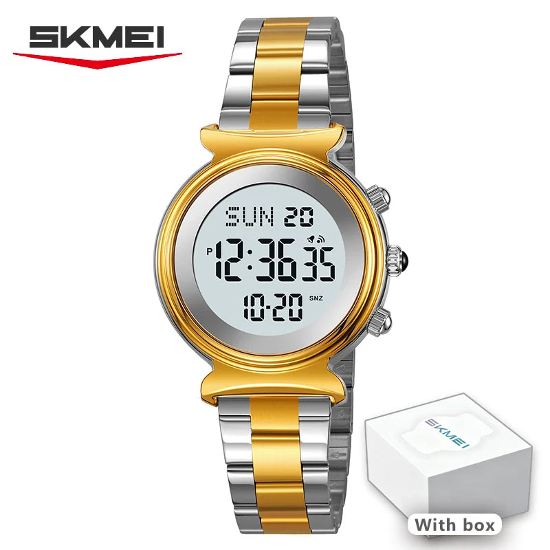 SKMEI Fashion Women's Alloy Digital Business Watch Waterproof Steel Strap Women Watch Simple Exquisite Silver Watch with 2408