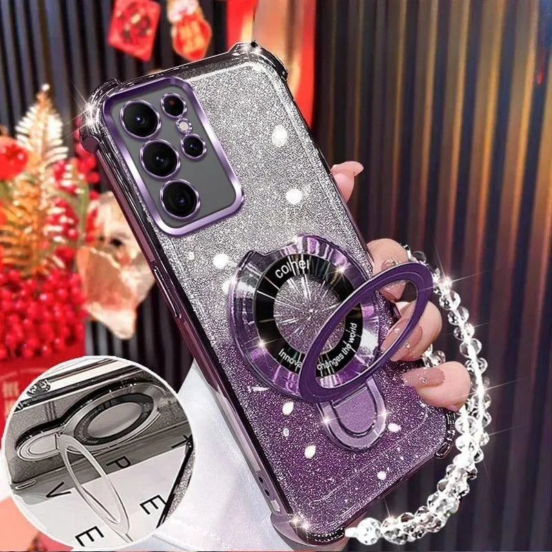 For Xiaomi POCO X7 Pro M7 F7 Ultra X6 X5 F6 M6 Pro C65 C75 4G 5G Case Shockproof Glitter Plating Magnetic Holder Bracelet Cover