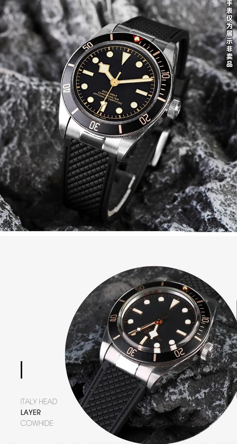 Metal End Link Curved End With Fluoro Rubber Strap 20mm Waterproof Quick Release Bracelet Fit for 39mm Tudor Black Bay GMT