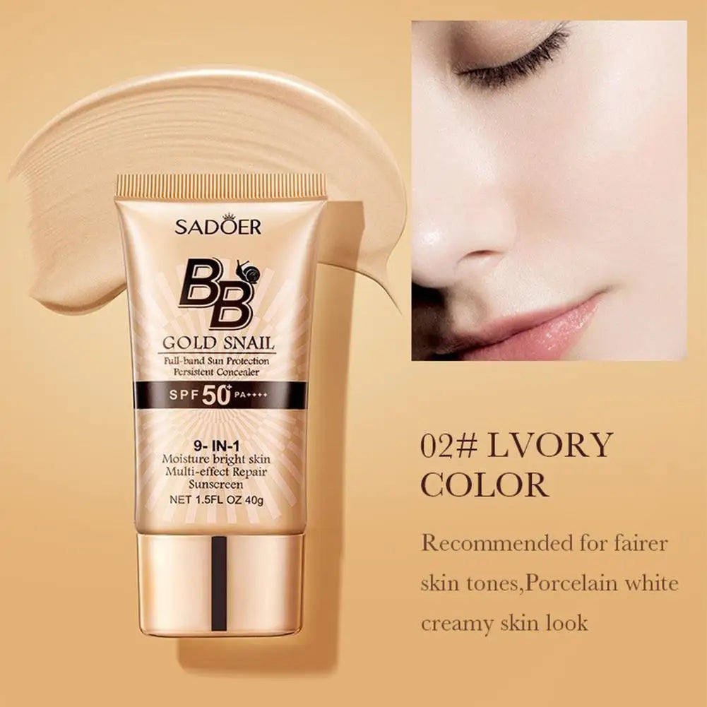 SADOER Gold Snail BB Cream Sunscreen Concealer Foundation Moisturizing Cream Daily Skin Care Sun Protection Isolation 40g 2026