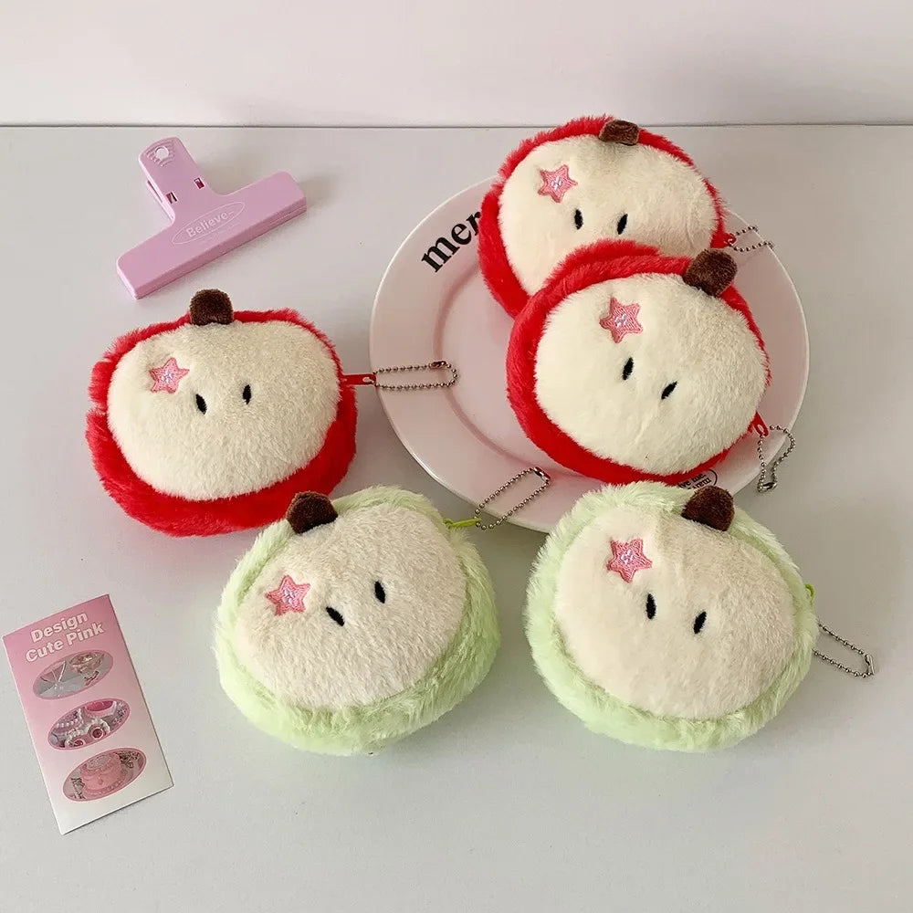 Cute Apple Shape Plush Bag Creative Cartoon Pendant Mini Storage Bag for Students Earphone Data Cable Organizer