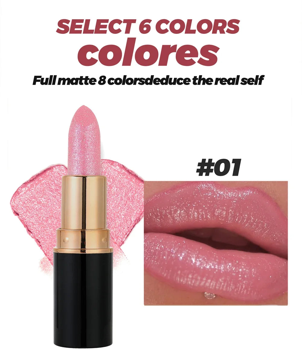 Black Tube Shiny Diamond Lipstick Pearl Moisturizing Glitter Lip Tint Balm Waterproof  Lasting Lip Gloss Shimmer Sexy Lip Makeup