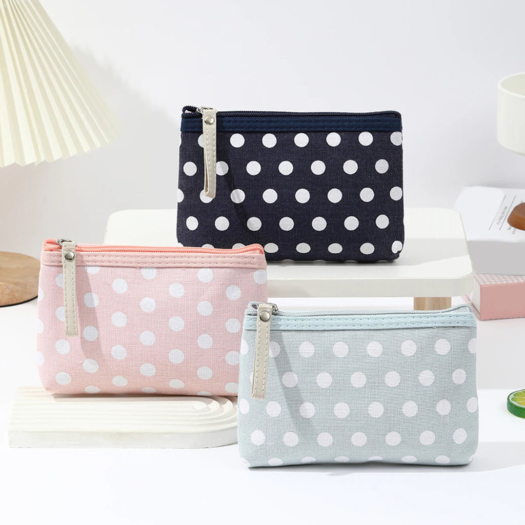 Small Fresh Canvas Dot Makeup Bag Simple and portable skincare storage bag Korean version student pencil case wallet