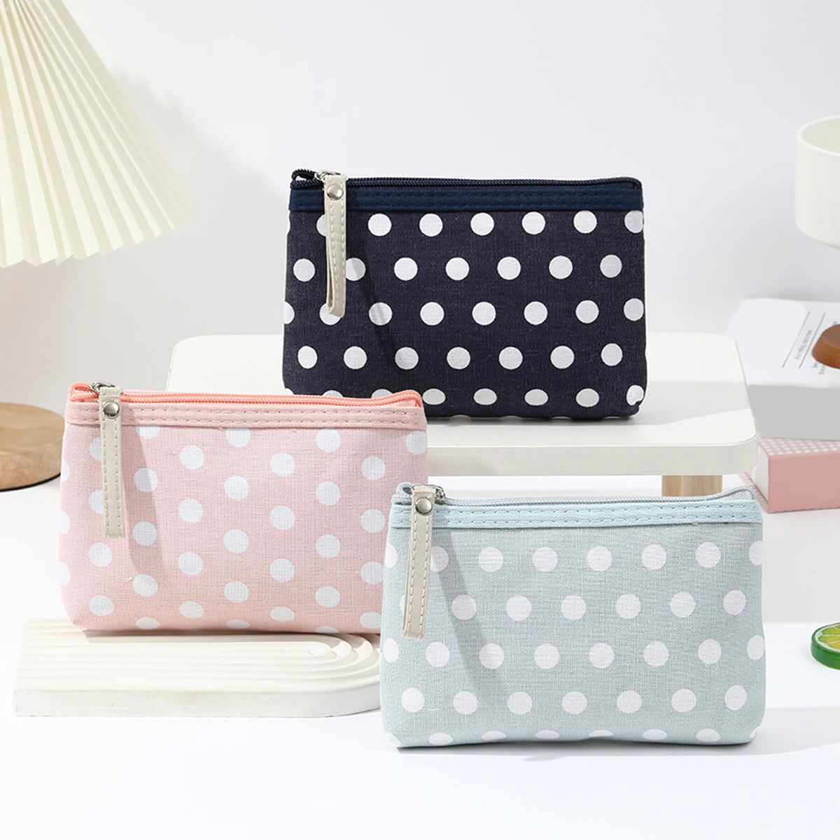 Small Fresh Canvas Dot Makeup Bag Simple and portable skincare storage bag Korean version student pencil case wallet