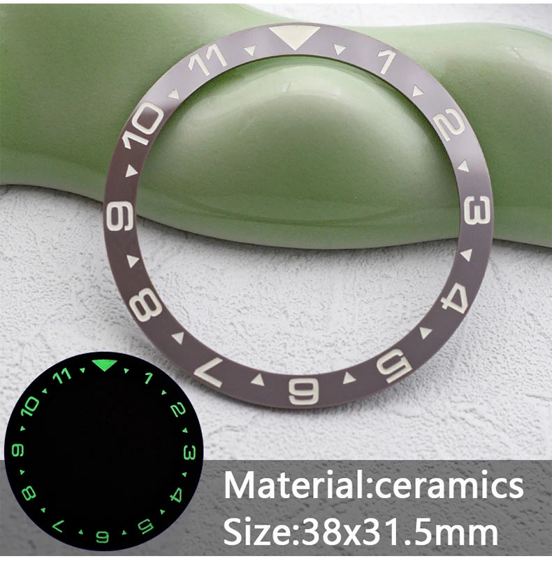 38mm x 31.5mm Flat Ceramic Luminous Bezel Insert for SKX007 SRPD Samurai King SPB185 Case Compatible, Replacement Ceramic Bezel