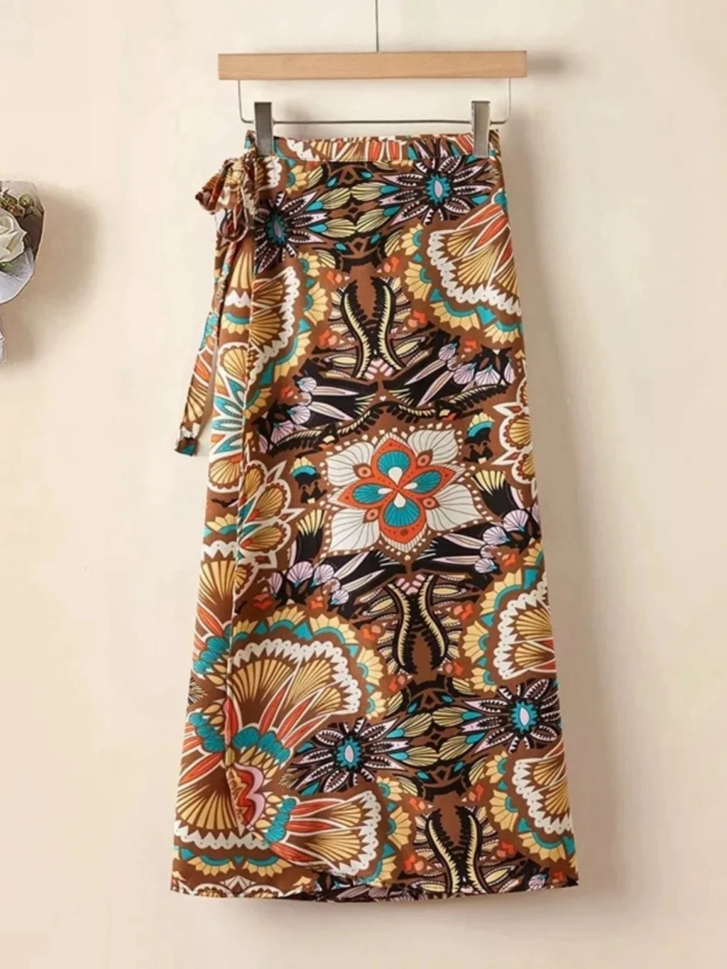 Vacation Style Wrap Skirt Beachside Long Skirt Women's High Waist A-Line Midi Skirt Floral Print One-Piece Summer Spring