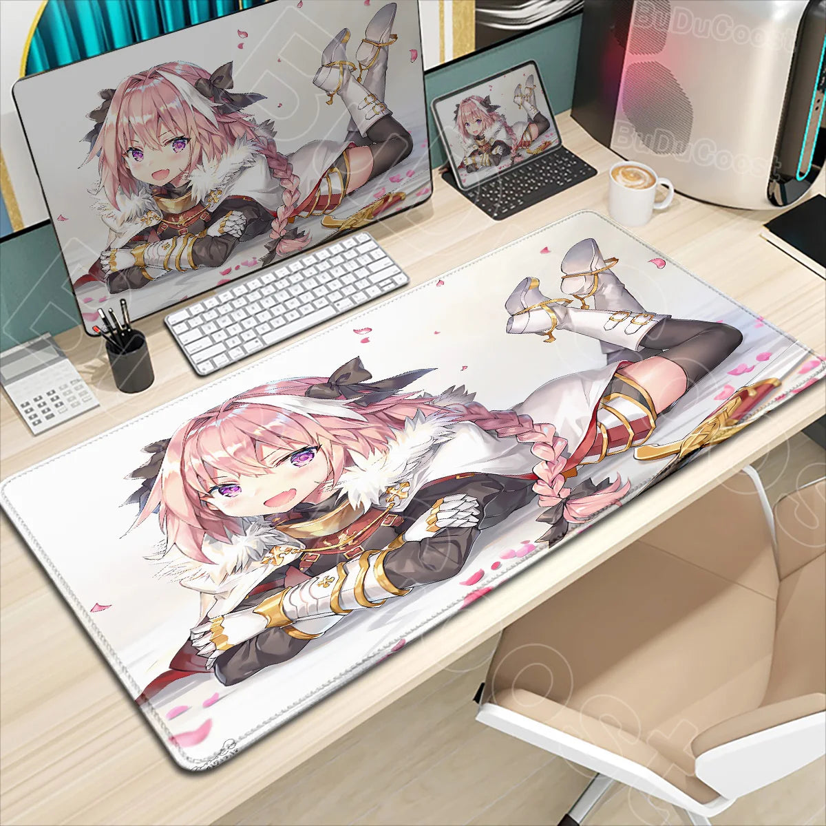 Astolfo Mousepad HD Print Anime Girl Computer Gamer Locking Edge Non-slip Rubber Mouse Pad Keyboard PC Desk Pad Table Decoration