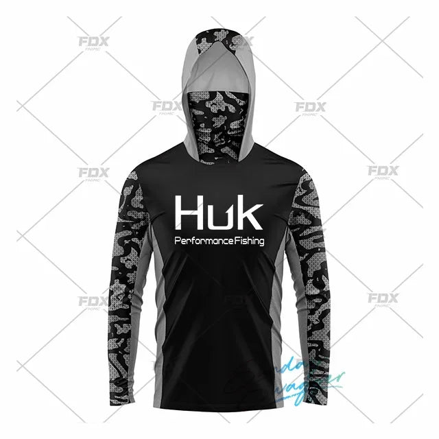 HUK Fishing New Fishing Shirts Upf 50 Long Sleeve Hooded Face Cover Camisa Pesca Tops UV Protection Fishing Face Mask Clothes