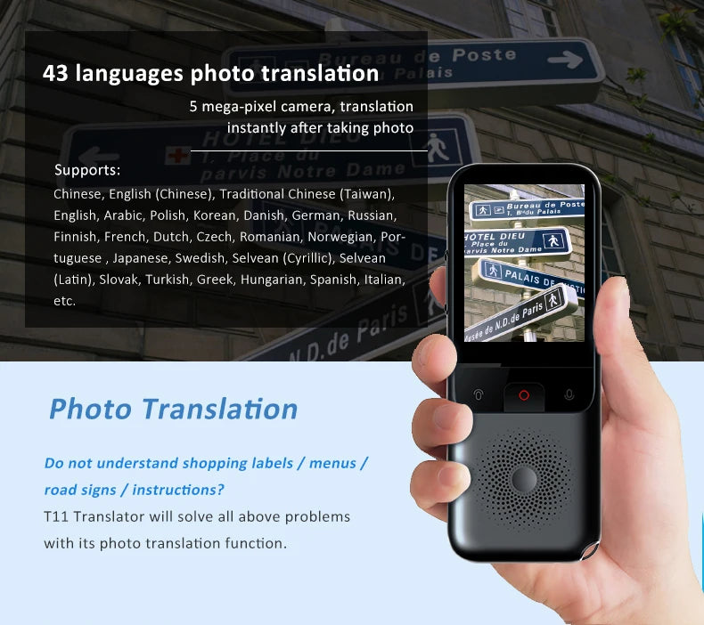 MSAI T11 Translator 138 Languages for Travel Real-time 17 Languages Offline Translation Photo 75 Languages 1500mAh 1+8GB