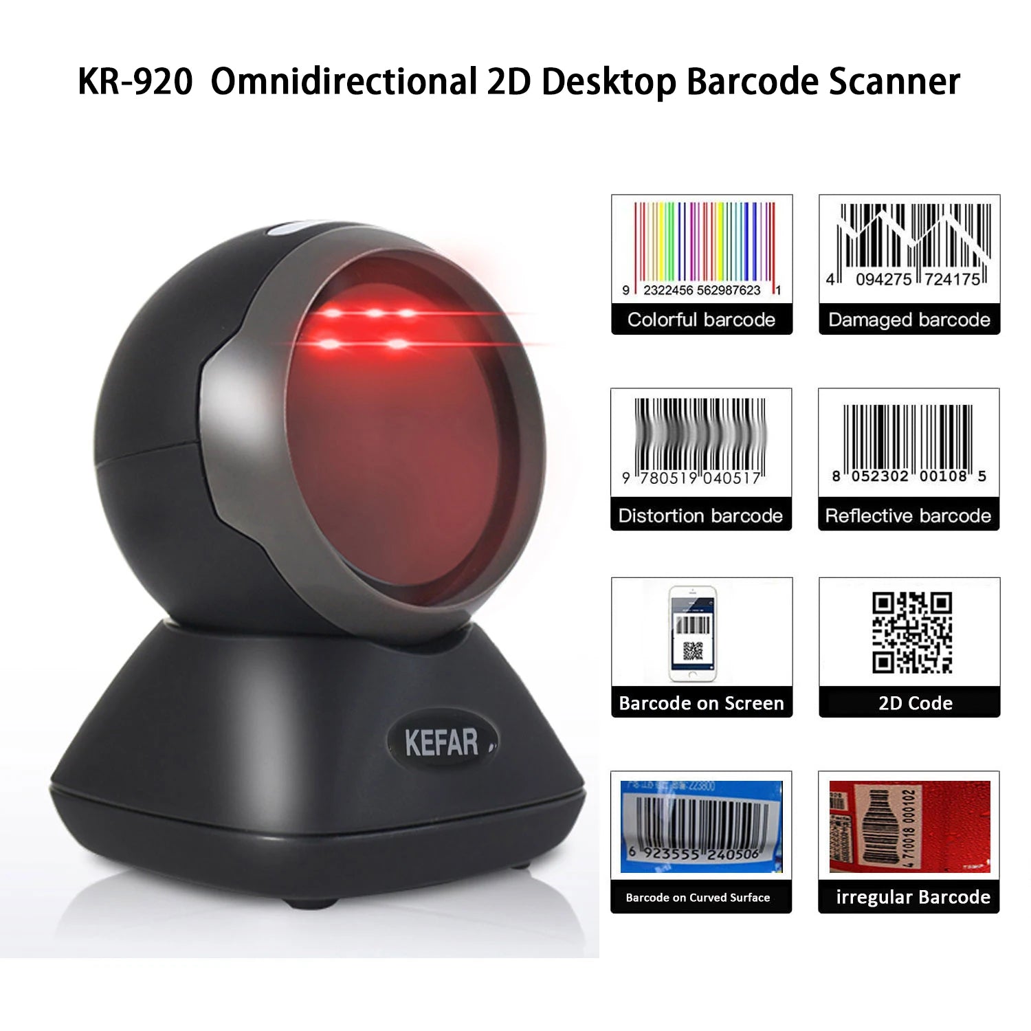 New Arrial Foldable Omnidirectional Desktop 2D Barcode Scanner Automatic Wired USB Platform Bar Code Reader for Supermarket
