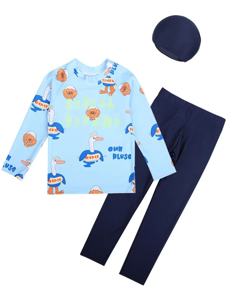 Children's Swimsuit for Boys 2025 New Style Baby Long Sleeved Long Pants Three Piece Set Sunscreen for Boys Aged 3-12 Swimsuit