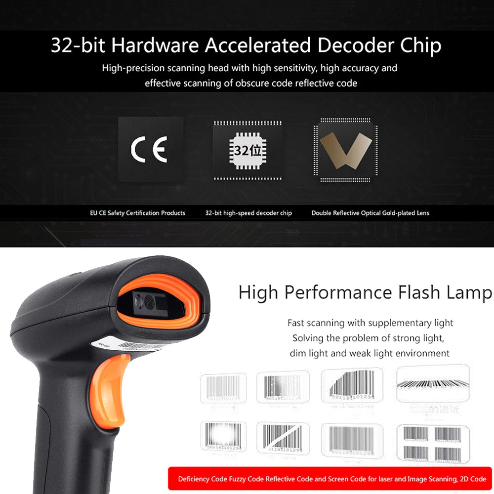 KEFAR Wireless Barcode Scanner Wired Handheld Barcode Reader Bluetooth QR PDF417 DM Codes Reader for Smartphone Screan Reader