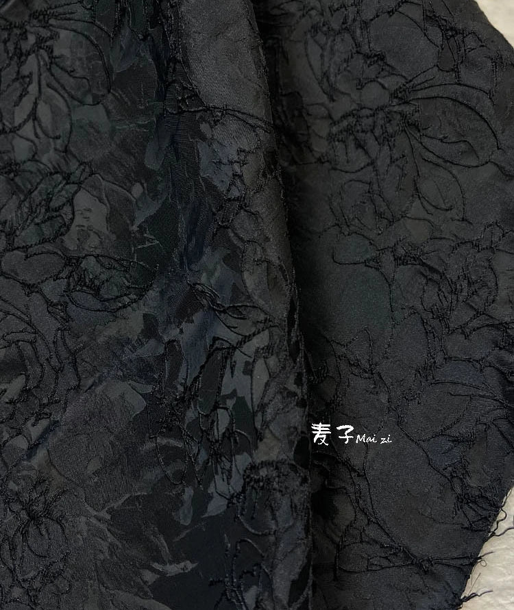 Jacquard Fabric Blackwhite Linear Plant Texture Embroidery Outerwear Suit Clothing Designer Cloth Diy Sewing Polyester Material