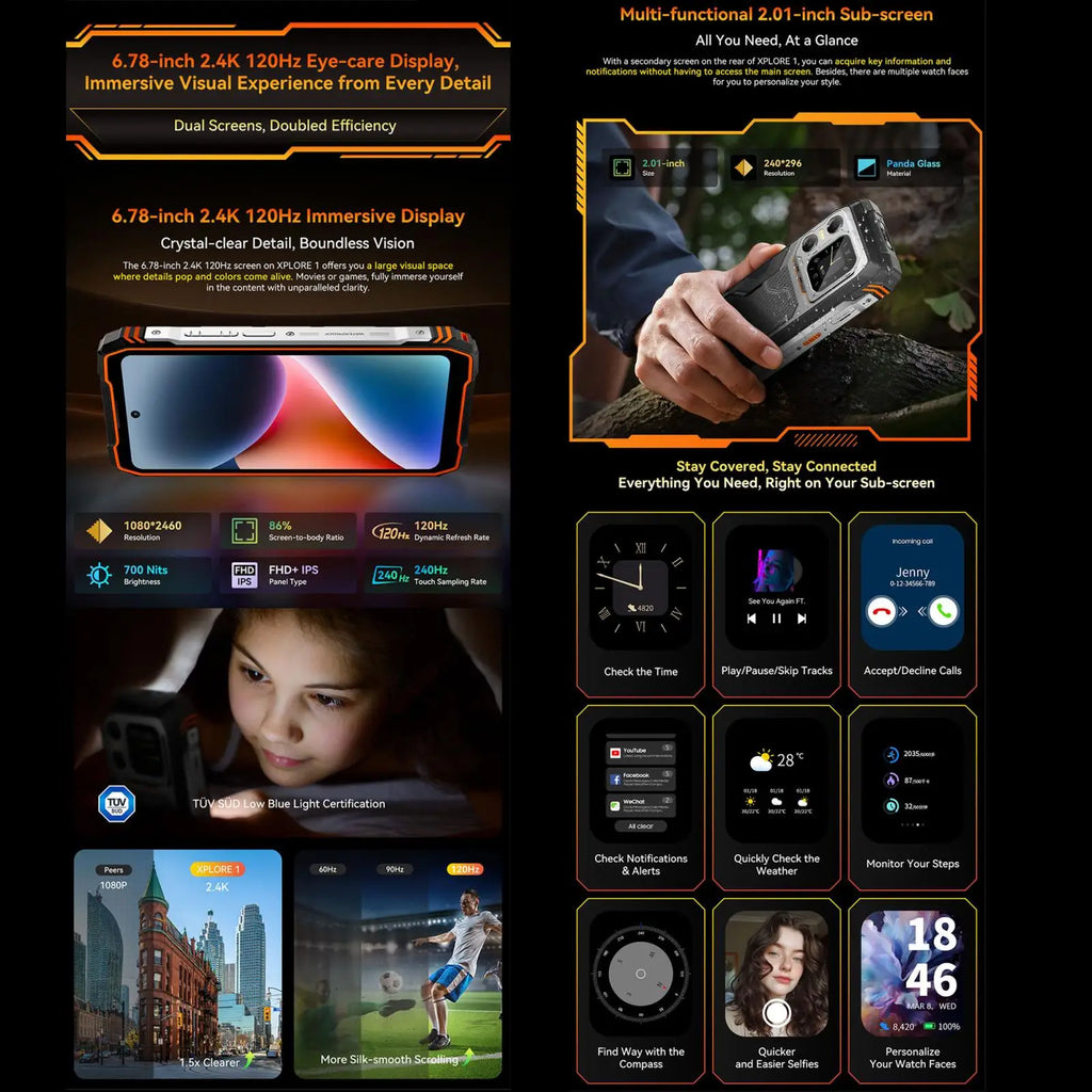 Blackview XPLORE 1 Rugged Phone 16GB+512GB 6.78'' 120Hz 2.4K Display 20MP Night vision Android 15 20000mAh 5G NFC Smartphone