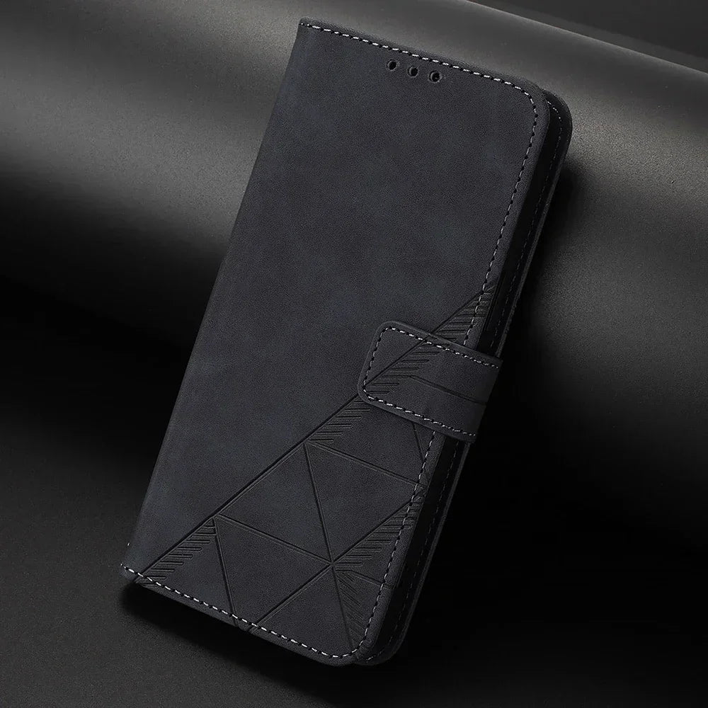 Geometric Leather Wallet Case For ZTE Blade A76 A75 A73 A55 A53 Plus A52 A35 Core V60 V80 Vita Nubia Focus 2 Ultra Calf P9 Pro