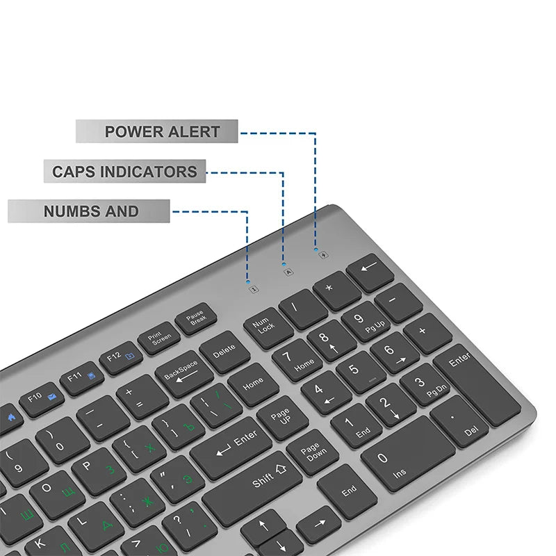 Jomaa Russian Spain Wireless Keyboard and Mouse Combo 2.4G Full Size Silent Button Keyboard Mouse Set for Laptop PC Computer