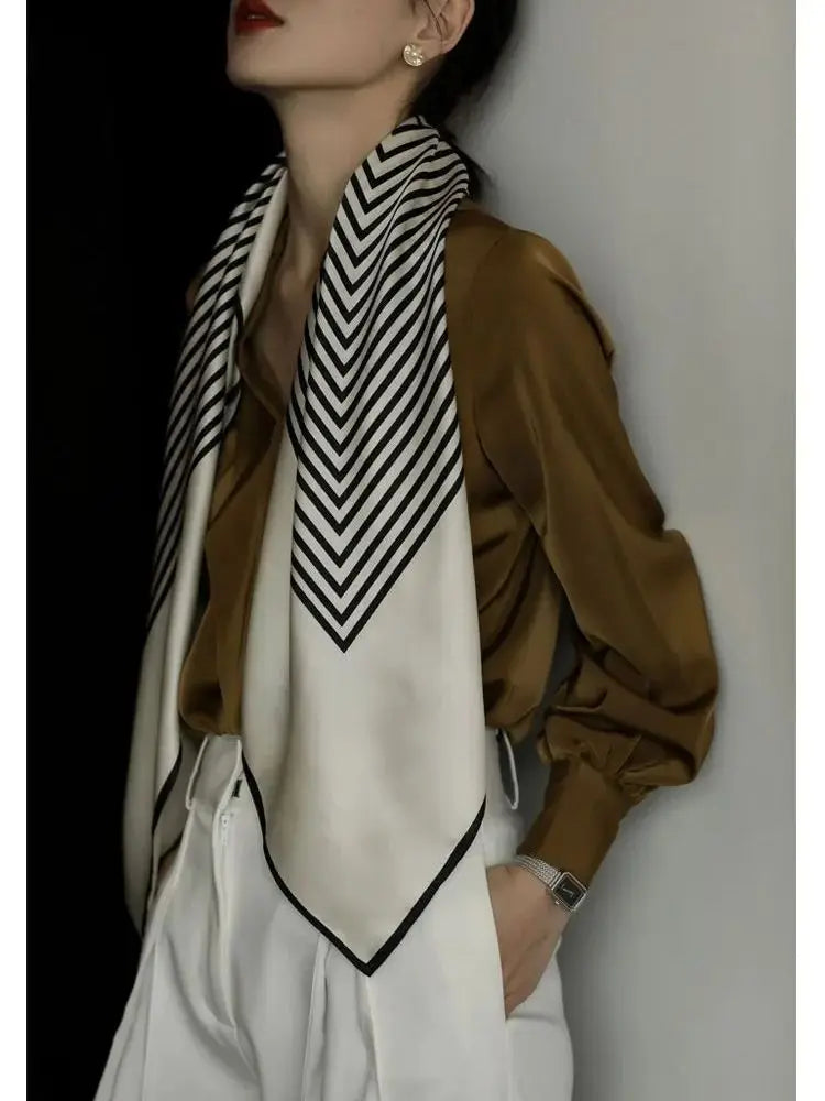 2026 new 90cm new striped women's professional square headscarf travel sunscreen scarf unique and chic accessories