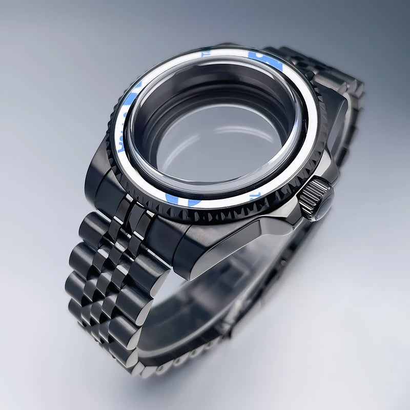 40mm High-QualityBlack NH35 Case Gmt  Stainless Steel Bracelet Sapphire Glass Seik Mod Fit NH34 NH35 NH36 Movement Watch Case