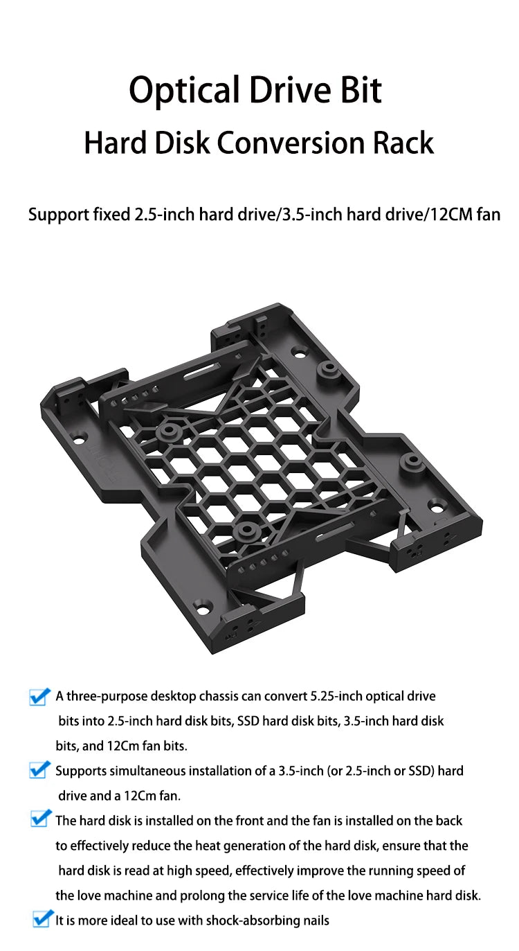 Optical drive bit hard disk conversion rack  5.25" To 3.5" 2.5" Tray Bracket Mounting Cooling Fan HDD Adapter SSD Hard Drive
