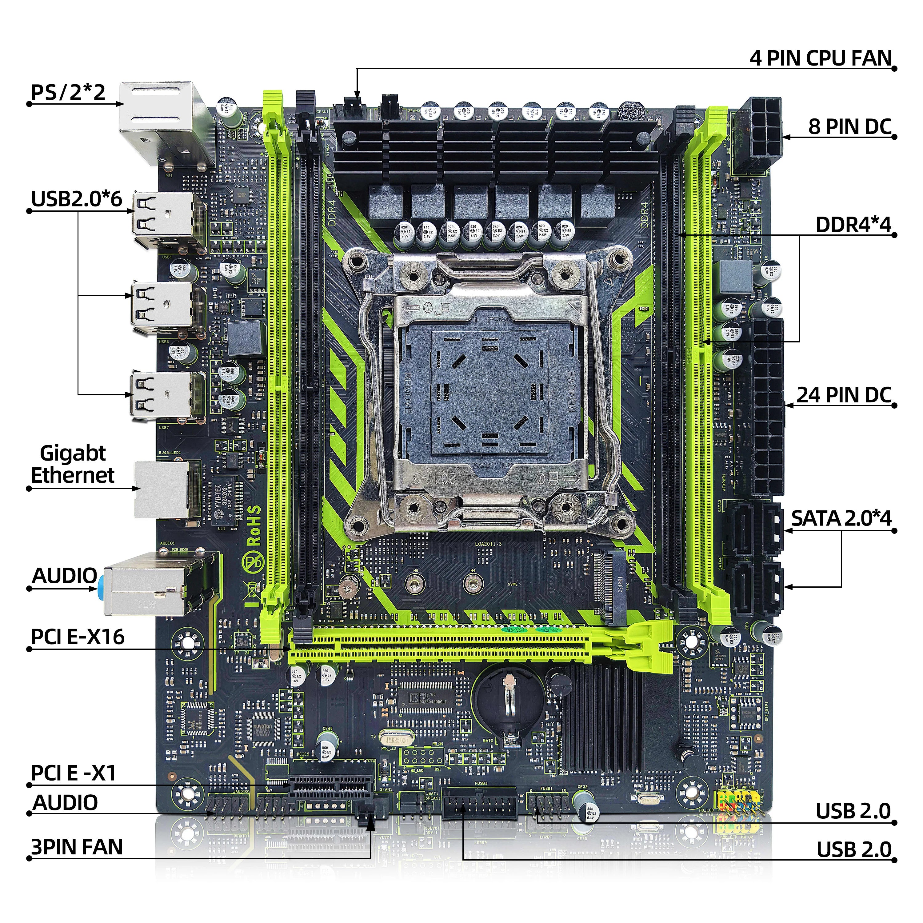 ZSUS X99-8D4 Motherboard Set Kit With LGA2011-3 Xeon E5 2650 V3 CPU DDR4 16GB (1*16GB) 2133MHZ RAM Memory NVME M.2 SATA