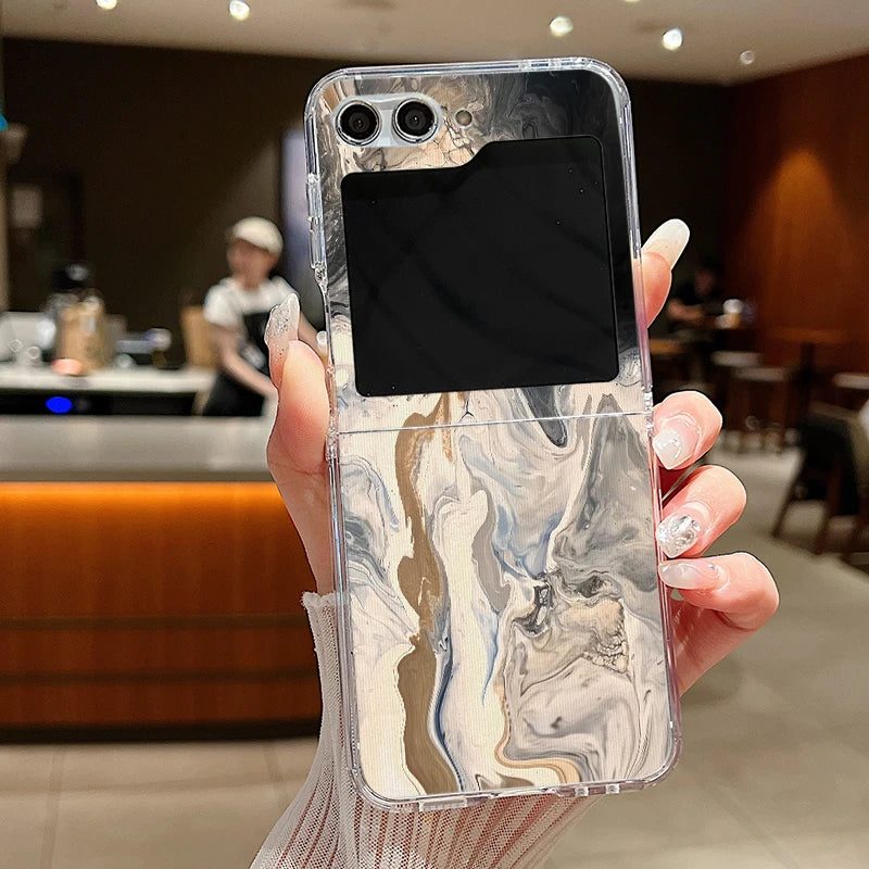 For Samsung Galaxy Z Flip 7 6 5 4 3 Case Watercolor Marble Pattern Hard Clear Folding Cover For Samsung Z Flip6 Flip5 Flip7