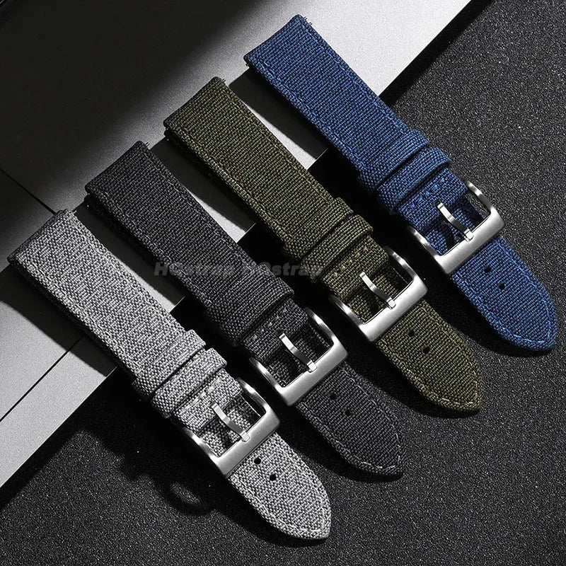 High Quality Nylon Leather Strap 20mm 22mm for Seiko for Samsung Galaxy Watch 6/5/4 Canvas Universal Quick Release Watch Band