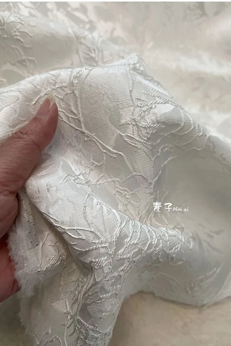 Jacquard Fabric Blackwhite Linear Plant Texture Embroidery Outerwear Suit Clothing Designer Cloth Diy Sewing Polyester Material