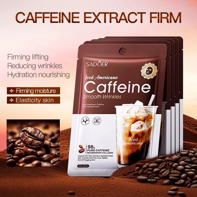 SADOER Caffeine Face Mask Anti Wrinkles Moisturizing Hydrating Anti-aging Facial Masks Face Sheet Mask Skin Care Products